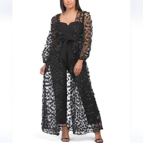 Julia Jordan Women's Black Floral Overlay Jacket & Belted Jumpsuit - Picture 1 of 17